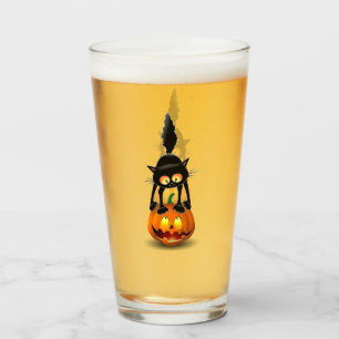 Cat Halloween Scared Cartoon on Pumpkin Glass