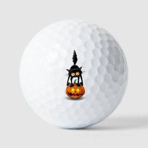 Cat Halloween Scared Cartoon on Pumpkin Golf Balls