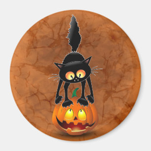 Cat Halloween Scared Cartoon on Pumpkin Magnet