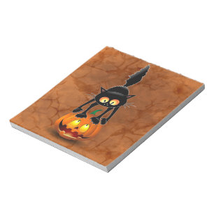 Cat Halloween Scared Cartoon on Pumpkin Notepad