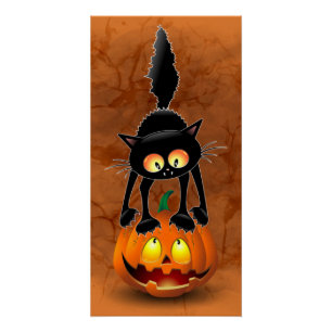 Cat Halloween Scared Cartoon on Pumpkin Poster