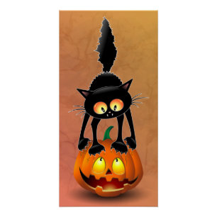 Cat Halloween Scared Cartoon on Pumpkin Poster