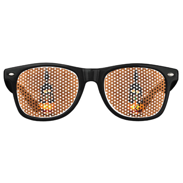 Cat Halloween Scared Cartoon on Pumpkin Retro Sunglasses (Front)