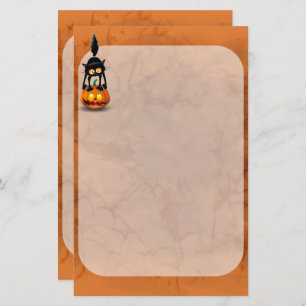 Cat Halloween Scared Cartoon on Pumpkin Stationery
