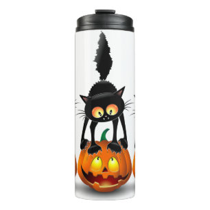 Cat Halloween Scared Cartoon on Pumpkin Thermal Tumbler