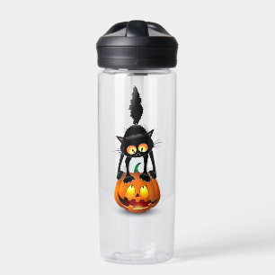 Cat Halloween Scared Cartoon on Pumpkin Water Bottle