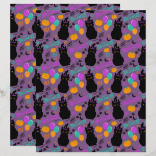 Cat Halloween Scrapbook Paper in Purple