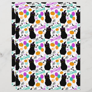 Cat Halloween Scrapbook Paper in White