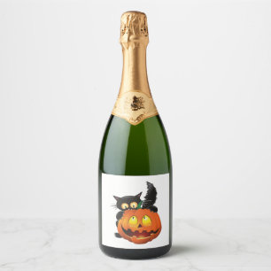 CAT HALLOWEEN SPARKLING WINE LABEL