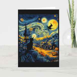 Cat Halloween Van Gogh Starry Night Pumpkin Men Wo Card