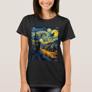 Cat Halloween Van Gogh Starry Night Pumpkin Men Wo T-Shirt