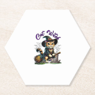 Cat Halloween Witch Costume Farmer Family Kids Tod Paper Coaster