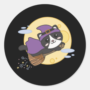 Cat Halloween Witch Kids Witch Costume Classic Round Sticker