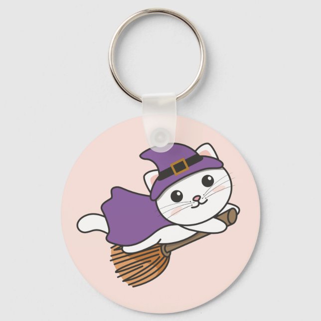 Cat Halloween Witch Kids Witch Costume Keychain (Front)
