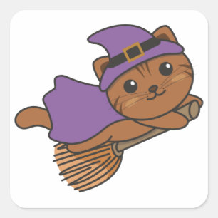 Cat Halloween Witch Kids Witch Costume Square Stic Sticker