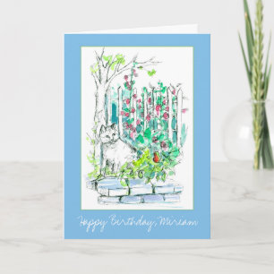 Cat Happy Birthday Garden Flowers Card