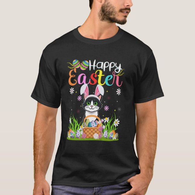 Cat Happy Easter Egg Hunt Bunny Ear Cat Easter T-Shirt (Front)