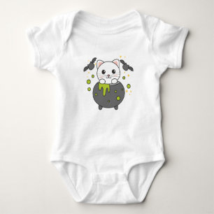 Cat Happy Halloween Cauldron Bat Baby Bodysuit