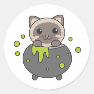 Cat Happy Halloween Cauldron Bat Classic Round Sticker