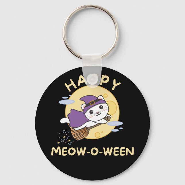 Cat Happy Halloween Happy Meow-o-ween Keychain (Front)