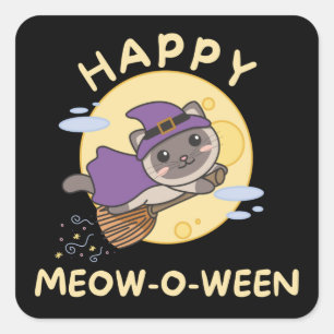 Cat Happy Halloween Happy Meow-o-ween Square Stick Sticker