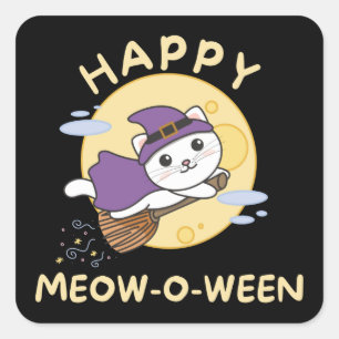 Cat Happy Halloween Happy Meow-o-ween Square Stick Sticker