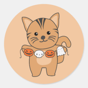 Cat Happy Halloween Pumpkin Bat Costume Classic Ro Round Sticker
