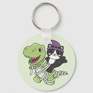 Cat Happy Halloween T-rex Mummy Costume Keychain