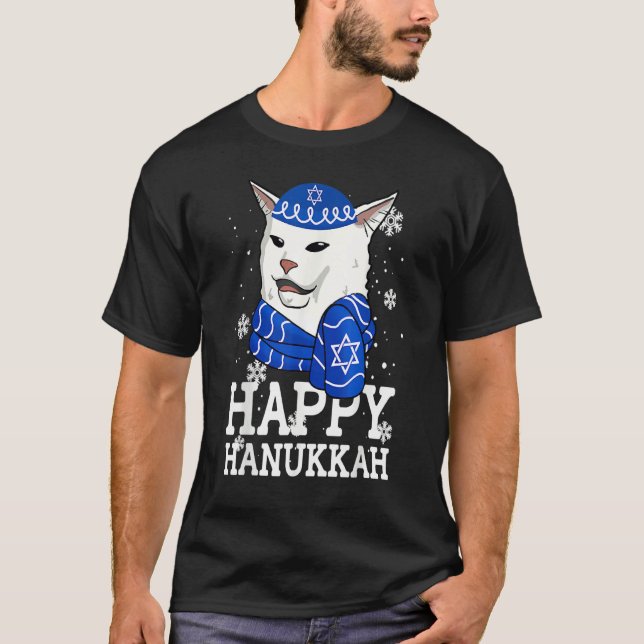 Cat Happy Hanukkah Meowzel Tov Menorah Jewish Holi T-Shirt (Front)