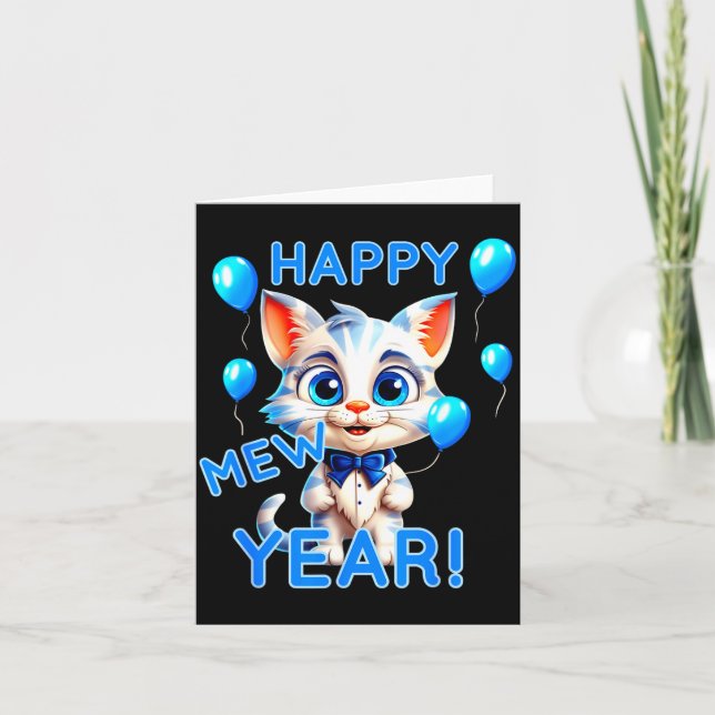 Cat Happy New Year Mew Year Funny New Years Party  Card (Front)