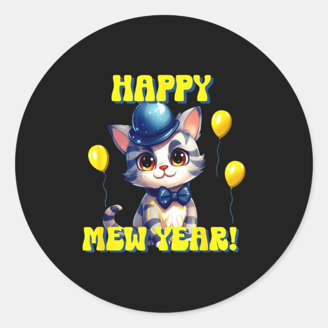 Cat Happy New Year Mew Year Funny New Years Party  Classic Round Sticker (Front)