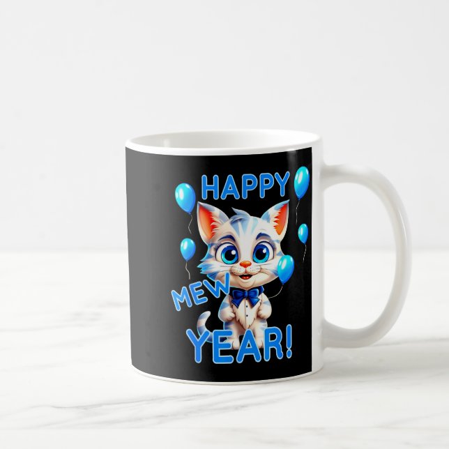 Cat Happy New Year Mew Year Funny New Years Party  Coffee Mug (Right)
