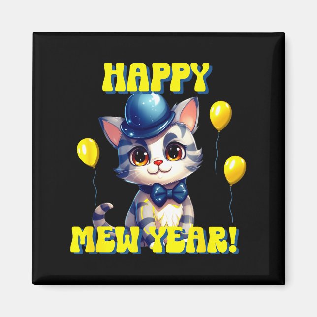 Cat Happy New Year Mew Year Funny New Years Party  Magnet (Front)