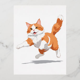 Cat Happy Playful Fun Jumping In The Air Joyful Foil Holiday Postcard