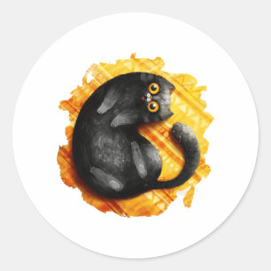 Cat Happy Smiling Black Cat On A Yellow Carpet Classic Round Sticker