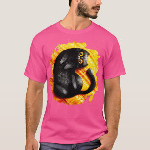 Cat Happy Smiling Black Cat On A Yellow Carpet  T-Shirt
