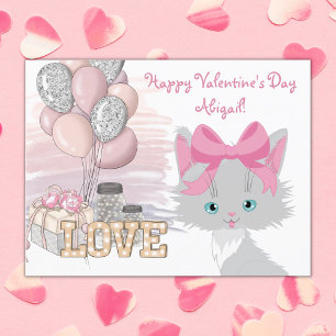 Cat Happy Valentine's Day Cute Kids Kitten Postcard