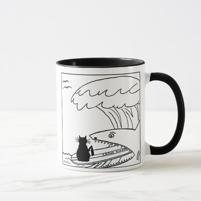 Cat Hater Surfing Cartoon Mug (Right)