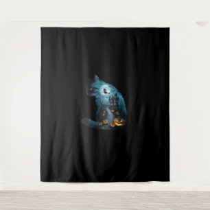 Cat Haunted Horror House Halloween Mens Womens Kid Tapestry