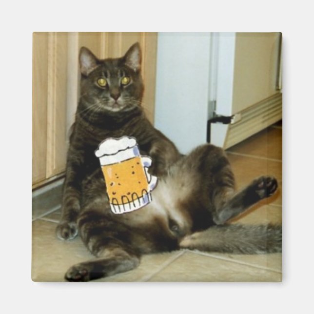 Cat Having A Beer Magnet (Front)