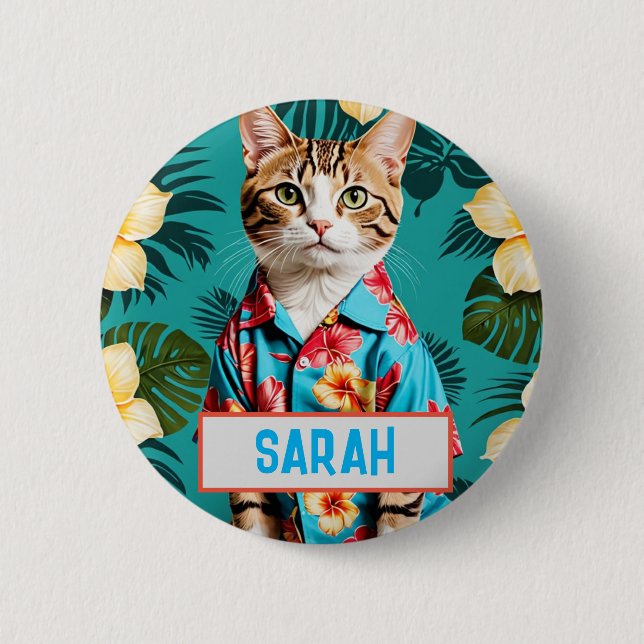 Cat Hawaiian shirt, cat lover, cat lady  6 Cm Round Badge (Front)