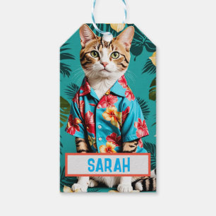 Cat Hawaiian shirt Sticker, cat lover, Gift Tag