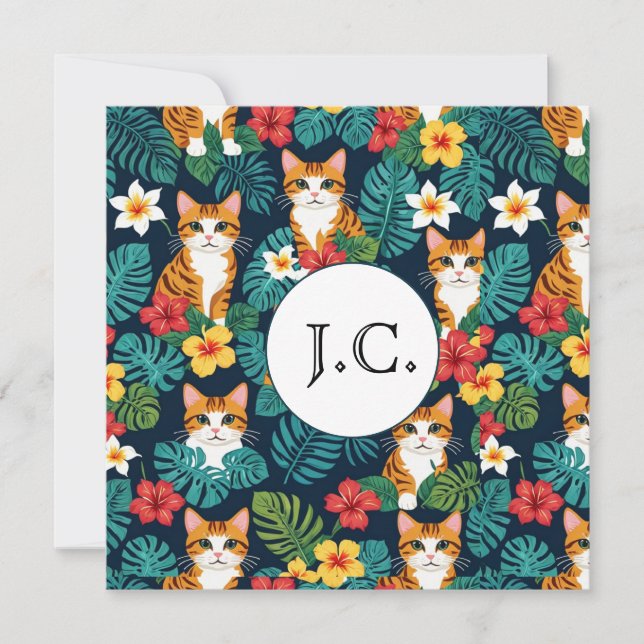 Cat Hawaiian shirt style pattern tropical ginger Invitation (Front)