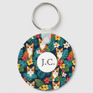 Cat Hawaiian shirt style pattern tropical ginger Key Ring