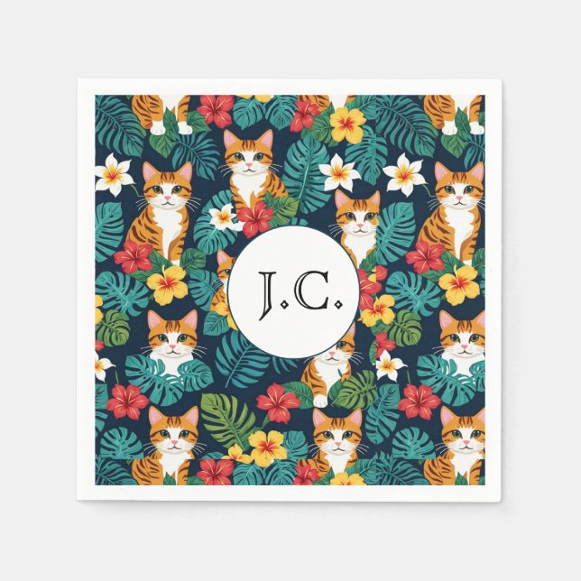 Cat Hawaiian shirt style pattern tropical ginger Napkin (Front)