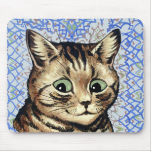 Cat head drawing by Louis Wain Mouse Mat