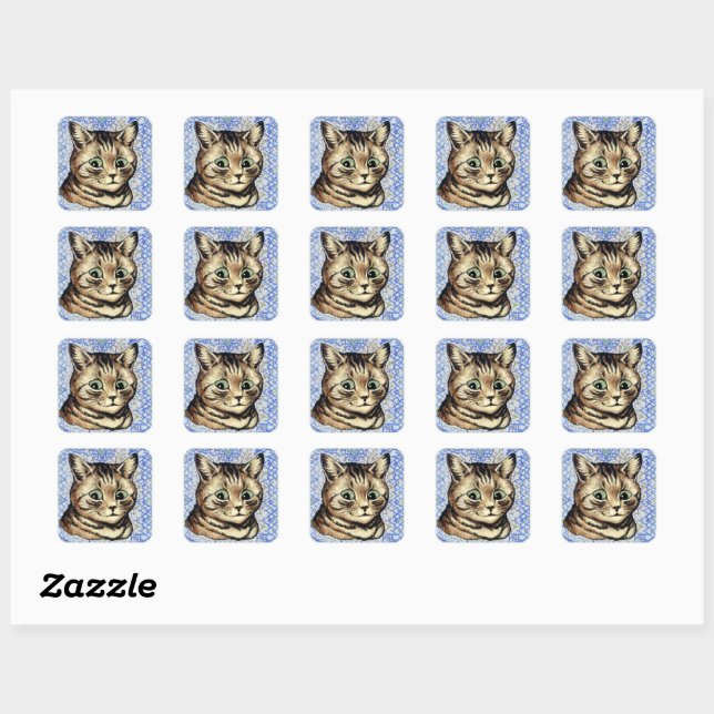 Cat head drawing by Louis Wain  Square Sticker (Sheet)