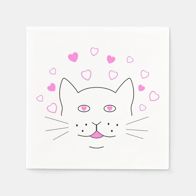 Cat head funny with small pink hearts napkin (Front)