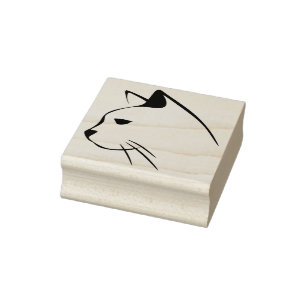 cat head illustration art stamp