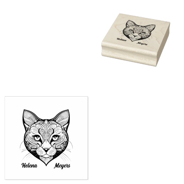 cat head rubber stamp (Stamped)